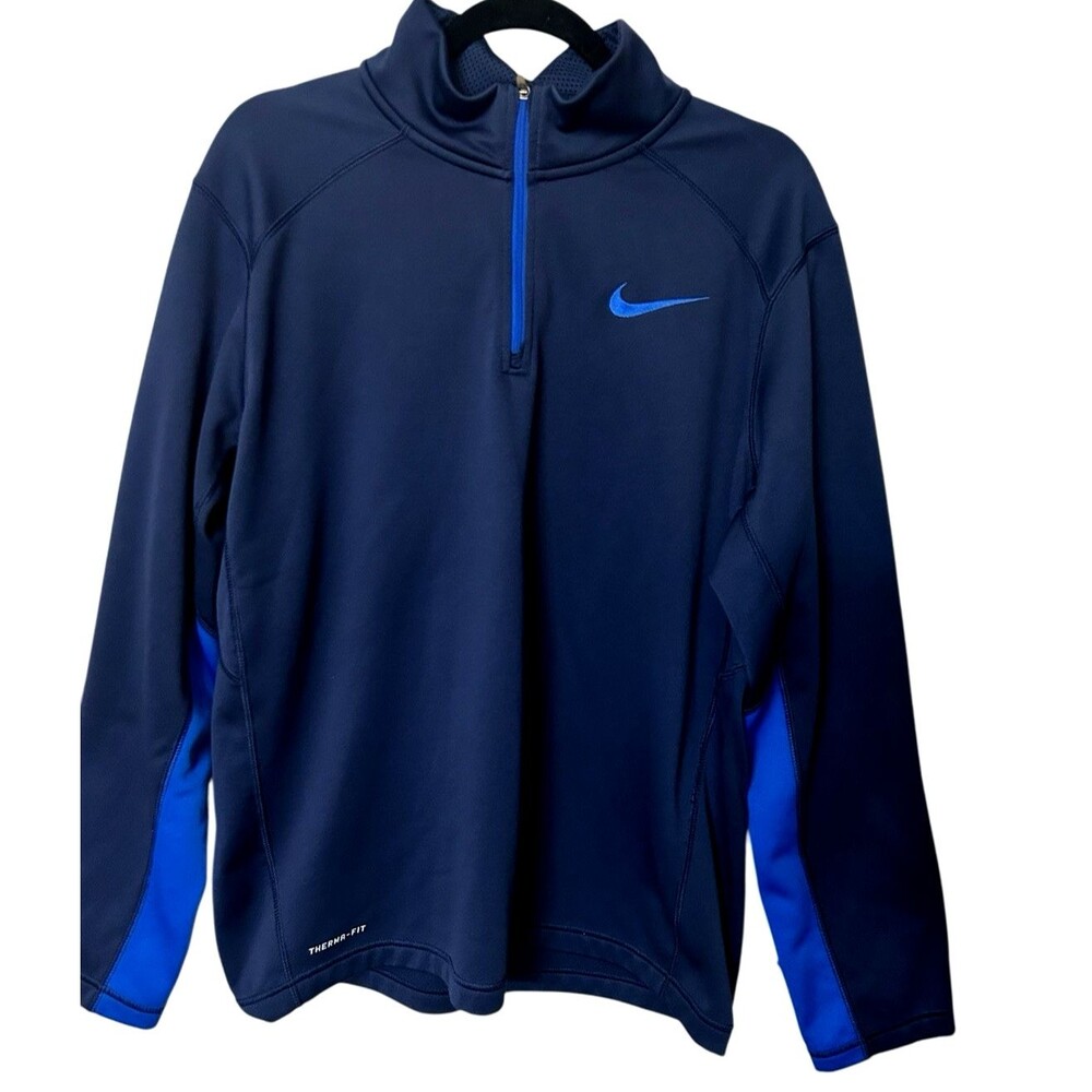 Nike Men's Navy and Royal Blue Dri-FIT Quarter-Zip Pullover